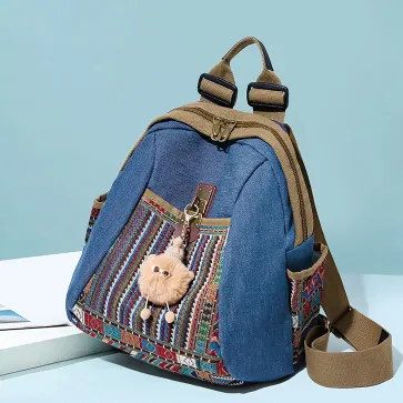 RETRO STYLE EMBROIDERED DIAMOND FABRIC WOMEN'S  BACKPACK GB-5061SPBL