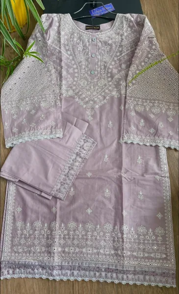 Original Pakistani Hayat’s Cotton Embroidered Stitched Coord Set_Lavender