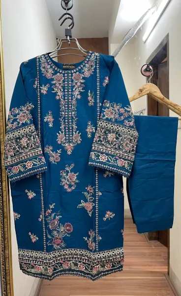 Pakistani Original Hayat's Stitched Cotton Co-ords 2 Pcs _ Deep Sea Blue 