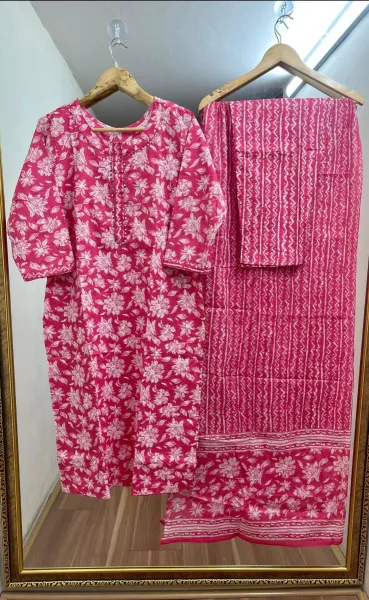 Original Indian Jaipuri Stitched 3pcs _ Hot Magenta 