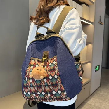 RETRO STYLE EMBROIDERED DIAMOND FABRIC WOMEN'S  BACKPACK GB-5061DIBL