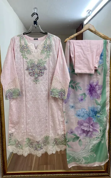 Pakistani Original Adan’s Libas Luxury Lawn Stitched 3 Pcs _ Light Pink 