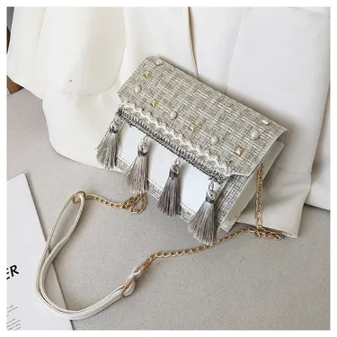 Stylish Mini Tassel Faux Pearls Crossbody Shoulder Bag