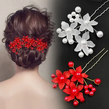 Crystal Pearl Flower Design Bun Hair Pin (2 pc)