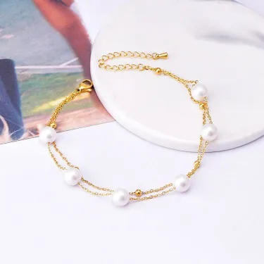 Double Layered Titanium Steel Pearl Payel Anklet