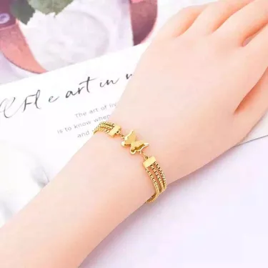 3 Layer Butterfly Charm Stainless Steel Bracelets 