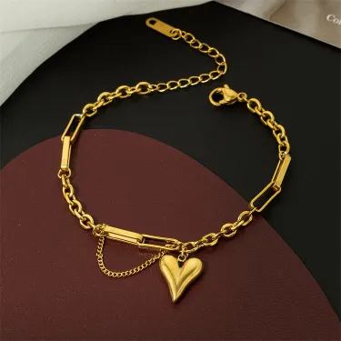 Stainless Steel Link Chain Heart Bracelet 