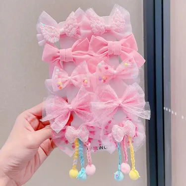 10 pcs Girls Bow & Flower Decor Hair Clips