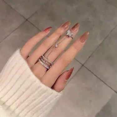 Crystal Butterfly Double Finger Chain Rings