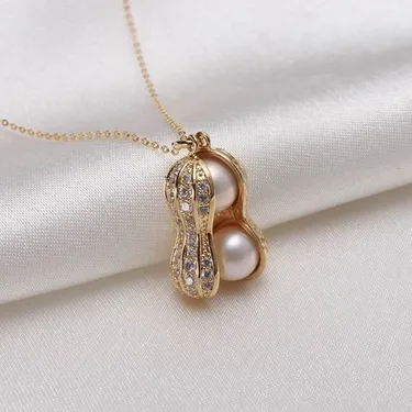 Rhinestone Peanut Pendant Necklace 
