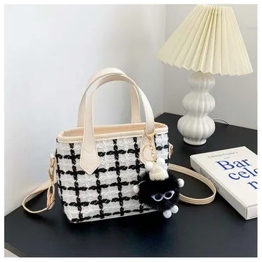 Woolen Plaid Pattern Shoulder Crossbody Bucket Bag