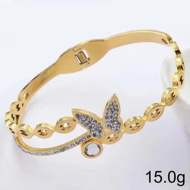 Crystal Butterfly Stainless Steel Bangle Bracelet