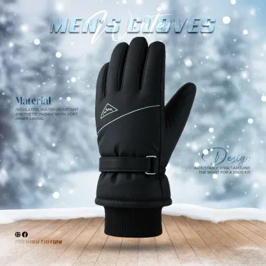 Men's Hand Gloves With Cuff - Black