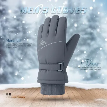 Men's Hand Gloves With Cuff - Gray