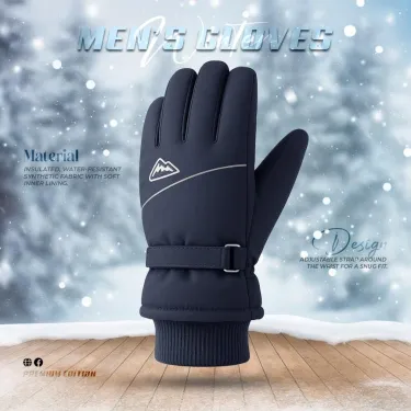 Men's Hand Gloves With Cuff - Navy Blue