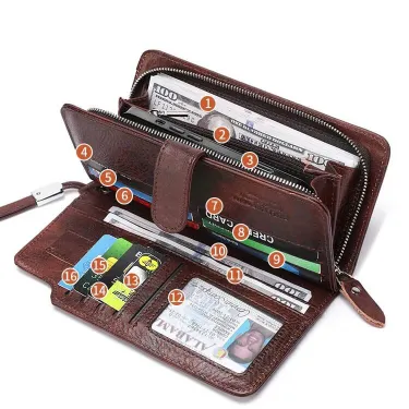 Genuine Leather Bull Captain Long Wallet