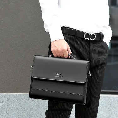 Large Capacity Office & Travel Shoulder Bag - Urban Simplicity Handbag Leather Business Men's Briefcase 