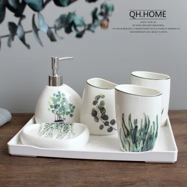 Ceramic Bathroom Set with Tray