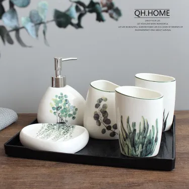 Ceramic Bathroom Set with Tray