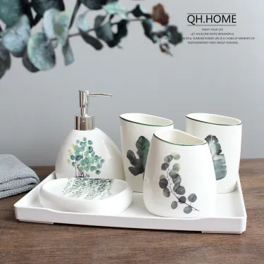 Ceramic Bathroom Set with Tray