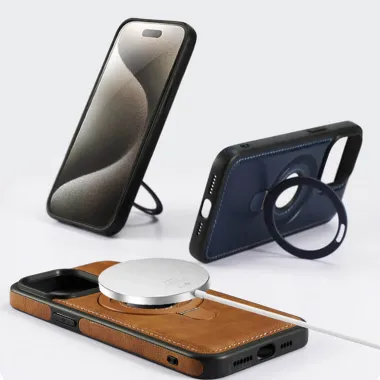 iPhone 16 Pro Max All Model Leather Phone Case with with Built Bracket Magnetic