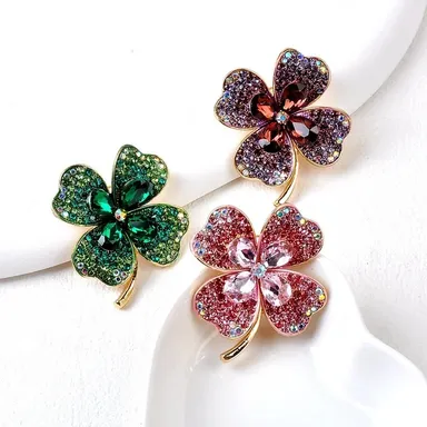 Korean Four Leaf Clover Crystal Brooch/Pin