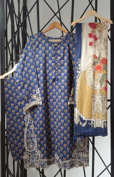 Pakistani Original Sadabahar Cotton Stitched 3 Pcs_Blue