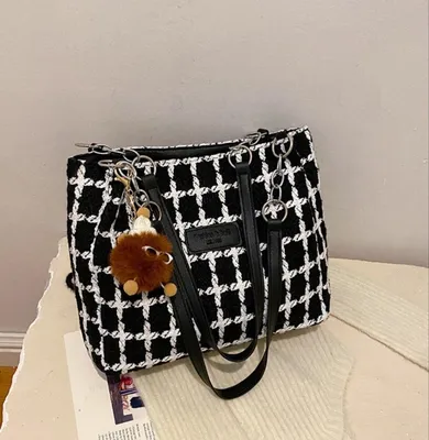 Women Casual Plaid Large Capacity Shoulder Tote Bag 