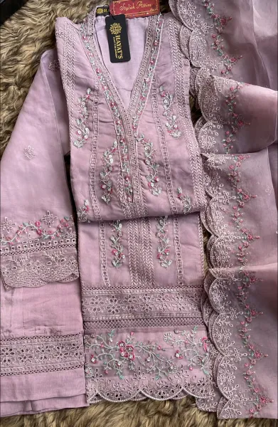 Pakistani Original Hayat's Luxury Organza Stitched 3Pcs_ Lavender 