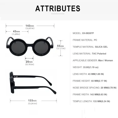 ROUND FRAME POLARIZED OUTDOOR SUN PROTECTION HIGH-END SUNGLASSES GB-8357B