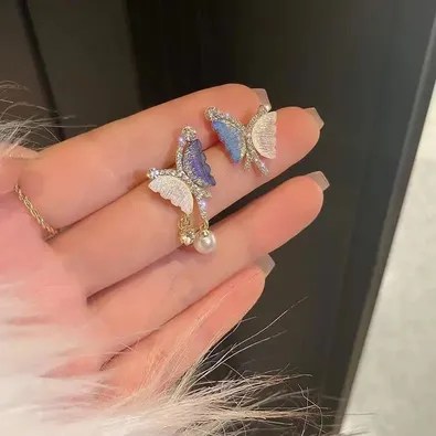 Women's Sterling Silver Blue Butterfly Pearl Earrings