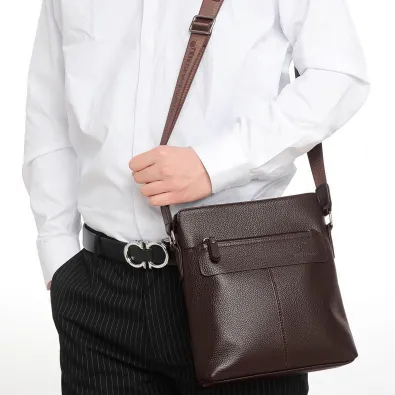 Cowhide Genuine Leather Messenger Bag – Trendy Business Shoulder Bag