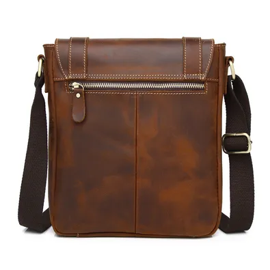 Genuine Crazy Horse Leather Messenger Bag – Retro Crossbody Shoulder Bag for Men