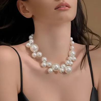 Chunki White Pearl Beads Choker Necklace