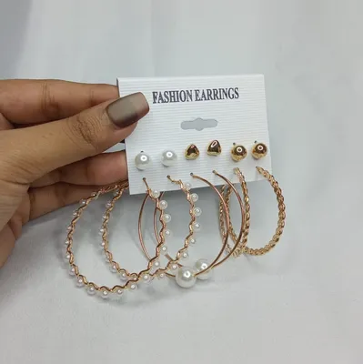 Love Shaped Heart Design Hoop Earrings Set ( 6 Pairs )
