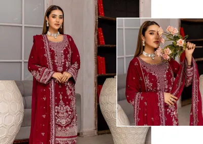 Pakistani Poshak Luxury Chiffon Stitched 3Pcs _ Jam Purple