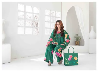 Original Tawakkal Pret Stitched Swiss Digital Printed 2pc with same matching Hand bags 🛍️ by TAWAKKAL FABRICS_