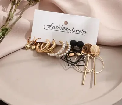 Vintage Heart Geometry Pearl Dangle Earrings Set (5 pairs)