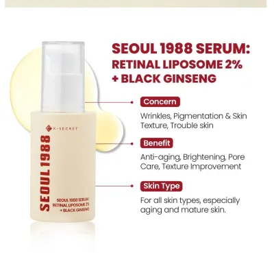 KSecret Seoul 1988 Serum: Retinal Liposome 2% + Black Ginseng 30ml