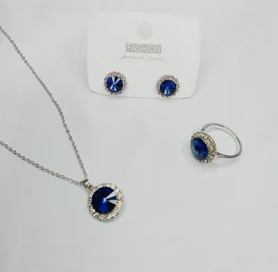 Exclusive Blue Stone Pendant Necklace Set ( 4 Pcs )