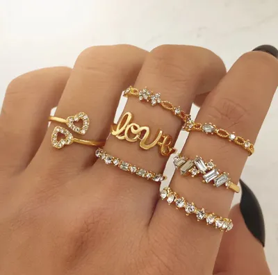 Love Heart Stone Sparkling Knuckle Ring Set (7 pcs)