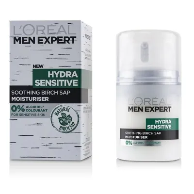 Loreal Men's Expert Hydra Sensitive Soothing Birch Sap Moisturizer, 0% Alcohol for Sensitive Skin