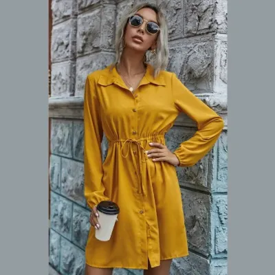 SHEIN Button Front Drawstring Waist Shirt Dress (M)
