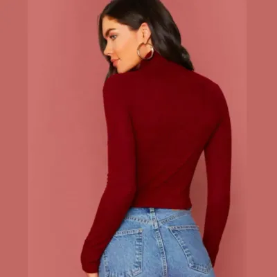 SHEIN Turtle Neck Rib-knit Fitted Tee (M)