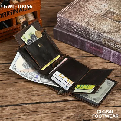 European Style Crazy Horse Leather Men's Vertical Wallet