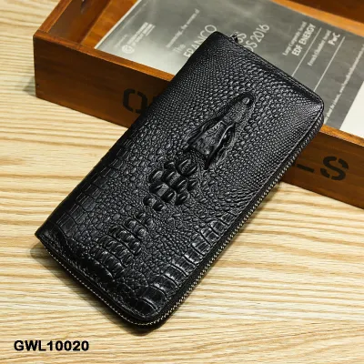 Genuine Leather Crocodile Print Long Wallet