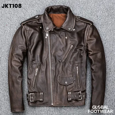 Heavy first layer cowhide tea core leather Jacket men's