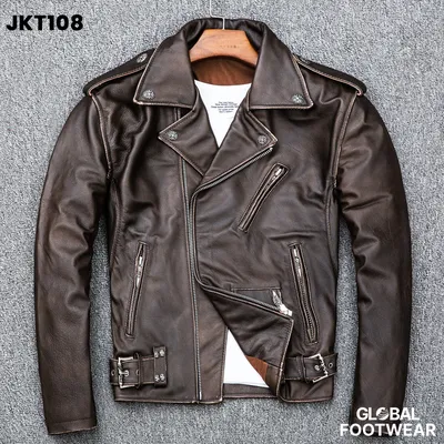 Heavy first layer cowhide tea core leather Jacket men's