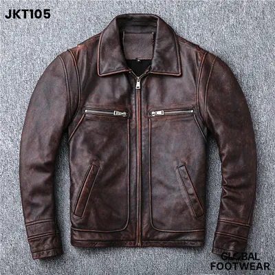 Motorcycle Retro First Layer Cowhide Genuine Leather Jacket
