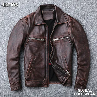 Motorcycle Retro First Layer Cowhide Genuine Leather Jacket